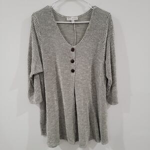 Star Vixen Womens Ribbed Top Size 3X Striped Scoop Neck Button
